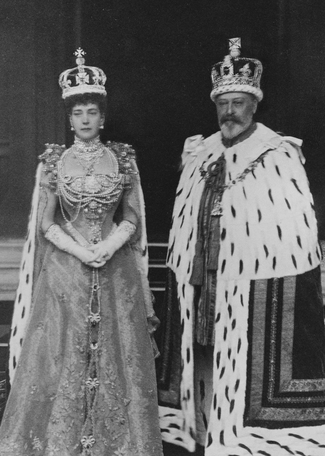 King Edward VII and Queen Alexandra in their coronation robes and jewels, 1902.